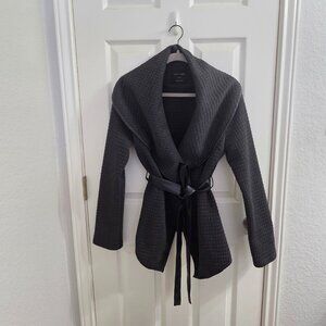 Pre‑Loved Quilted Lapel Jacket in Charcoal with Leather Waist Tie